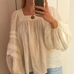 & Other Stories White Puff Sleeve Blouse with Bib Collar